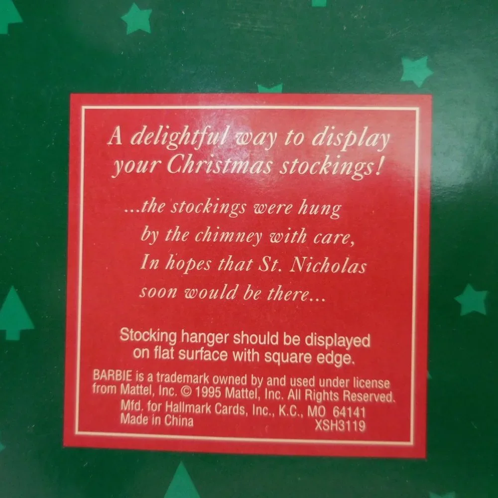 Hallmark,‎ Barbie, Christmas stocking hanger New in Box removed for pictures